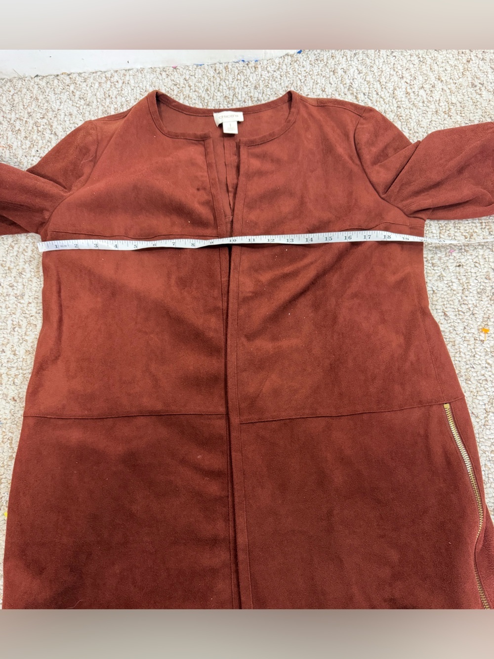 Chico's Rust-Brown Suede Open-Front Coat size 1 M - Picture 8 of 9
